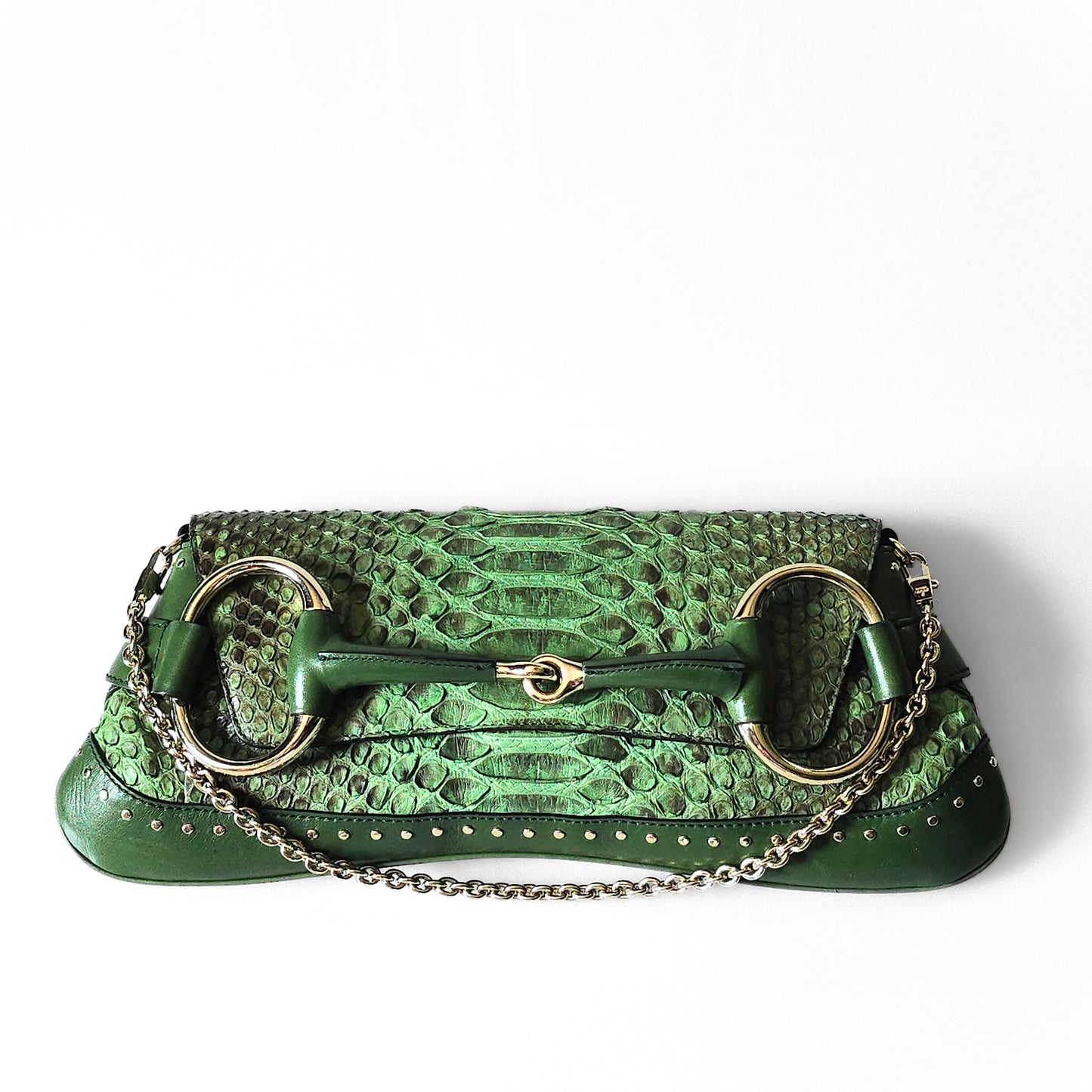 Gucci by Tom Ford Horsebit Clutch Bag XL Green Python Leather