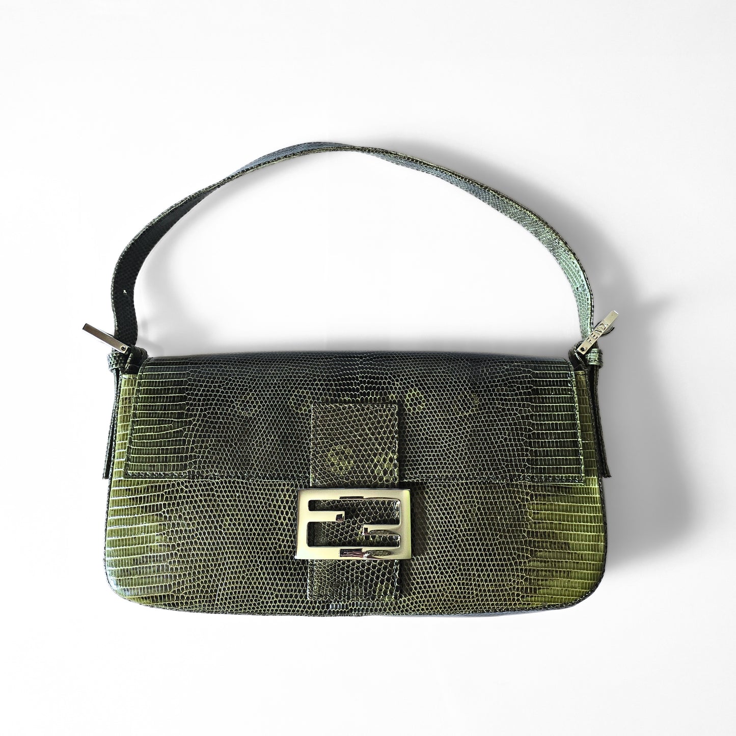 Fendi Baguette Green Ombre Exotic Lizard Leather