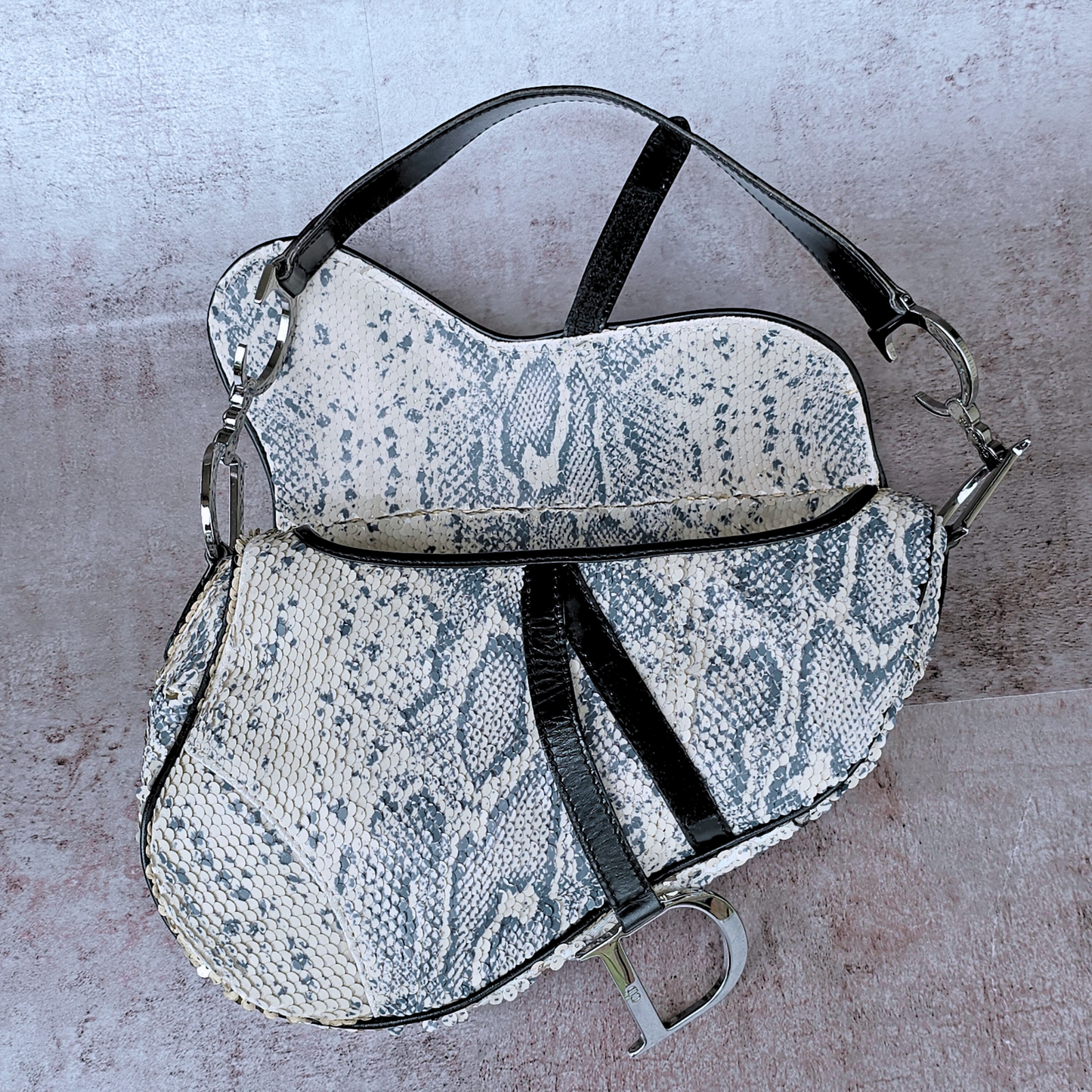 Dior Snakeskin Pattern Sequin Saddle Bag