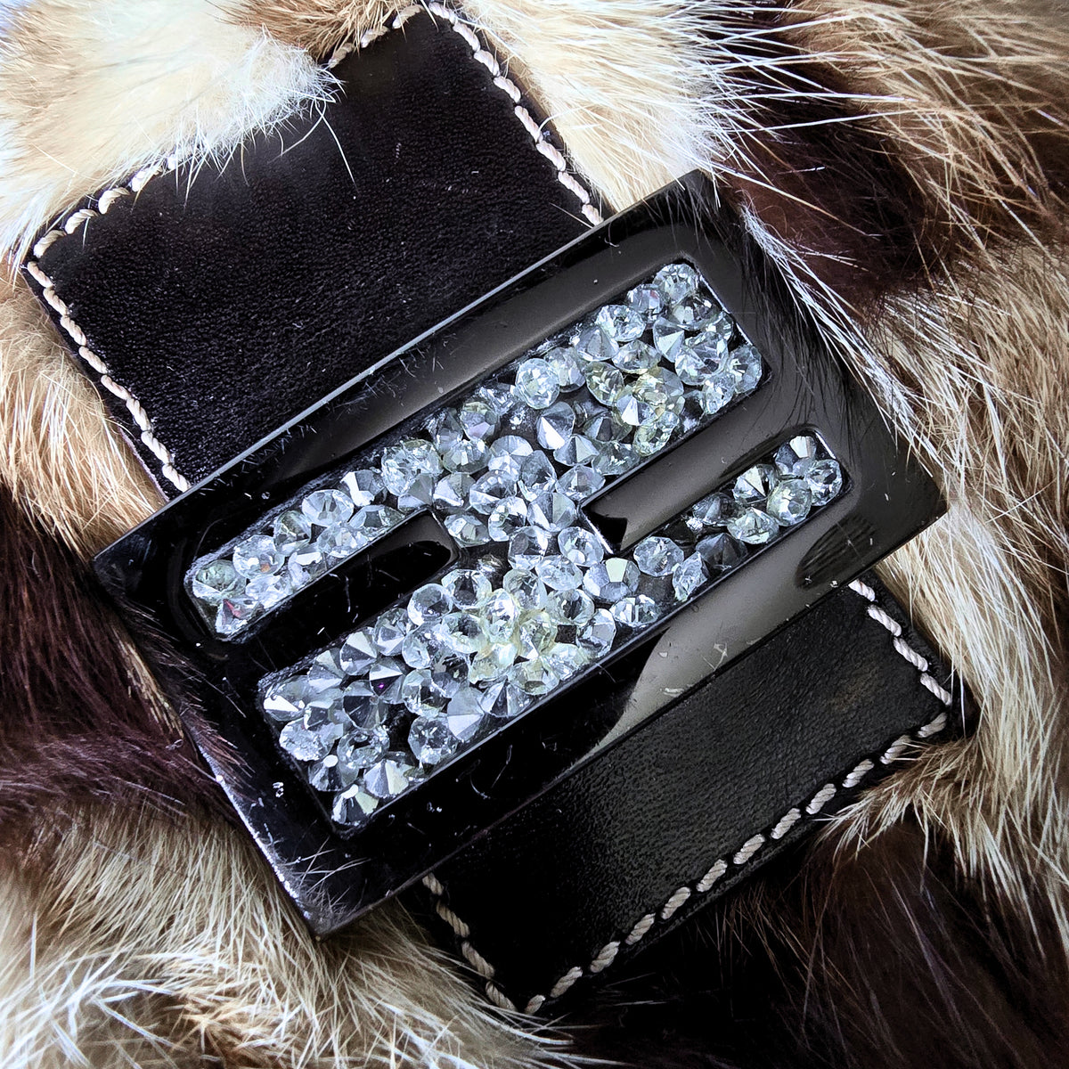 Fendi Mini Mama Baguette Genuine Mink Fur Crystal Detail