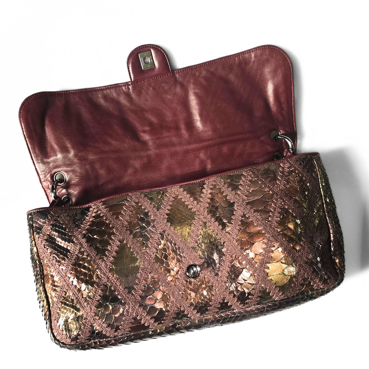 Chanel Single Flap Soft Crochet Bronze Metallic Python
