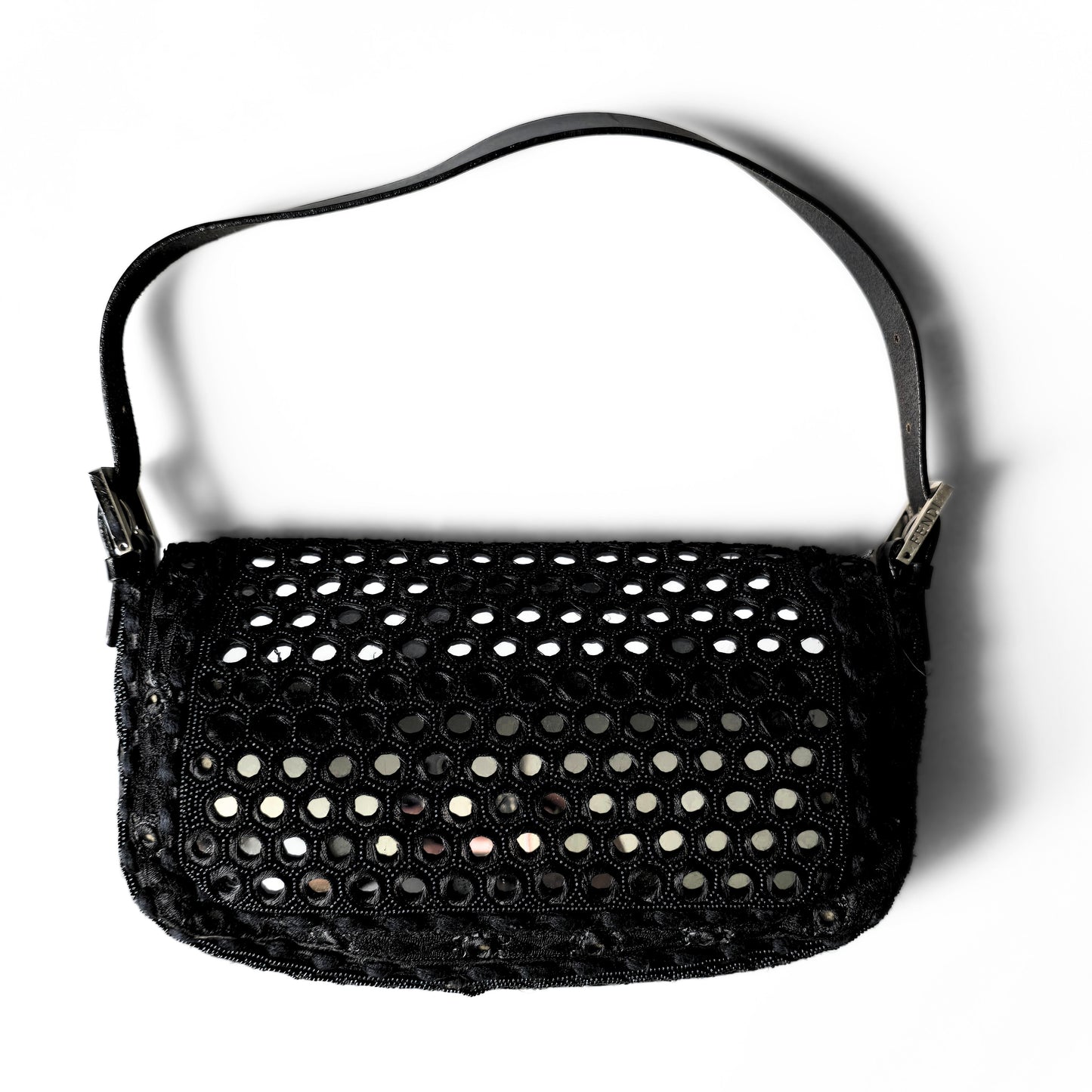 Fendi Baguette Mirror Beaded Embroidery Black