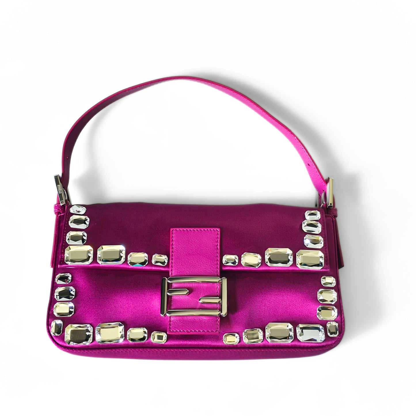 Fendi Baguette Fuchsia Silk Diamond Crystals