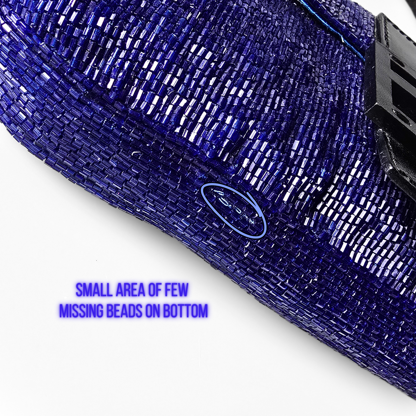 Fendi Baguette Beaded Sapphire Blue Black Leather Detail