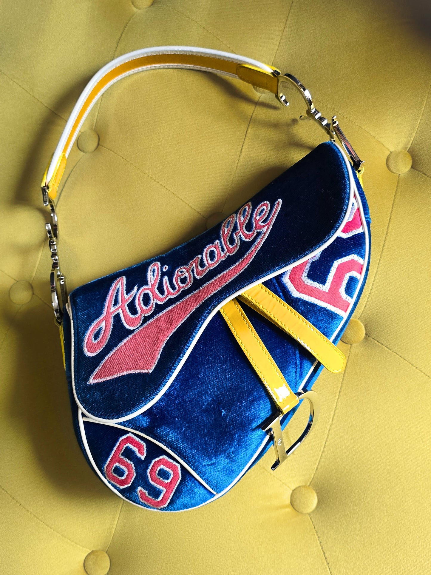 Dior Limited Edition 2003 Adiorable 69 Blue Velvet Saddle Bag