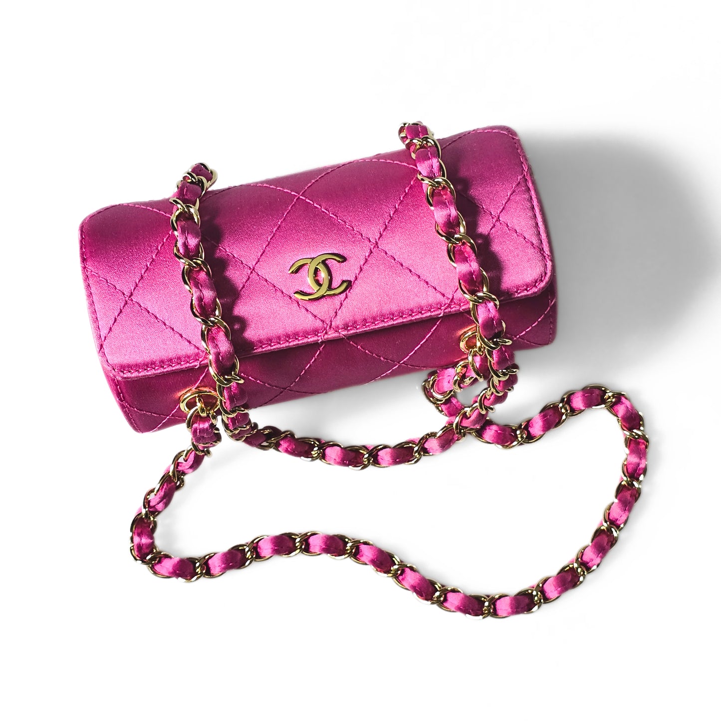 Chanel Mini Satin Barrel Bag Fuchsia Pink