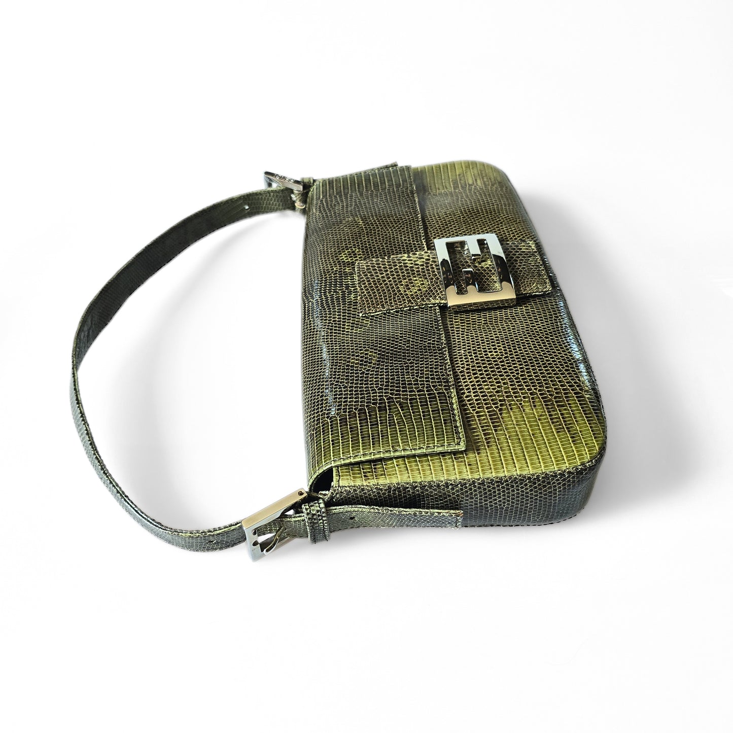 Fendi Baguette Green Ombre Exotic Lizard Leather