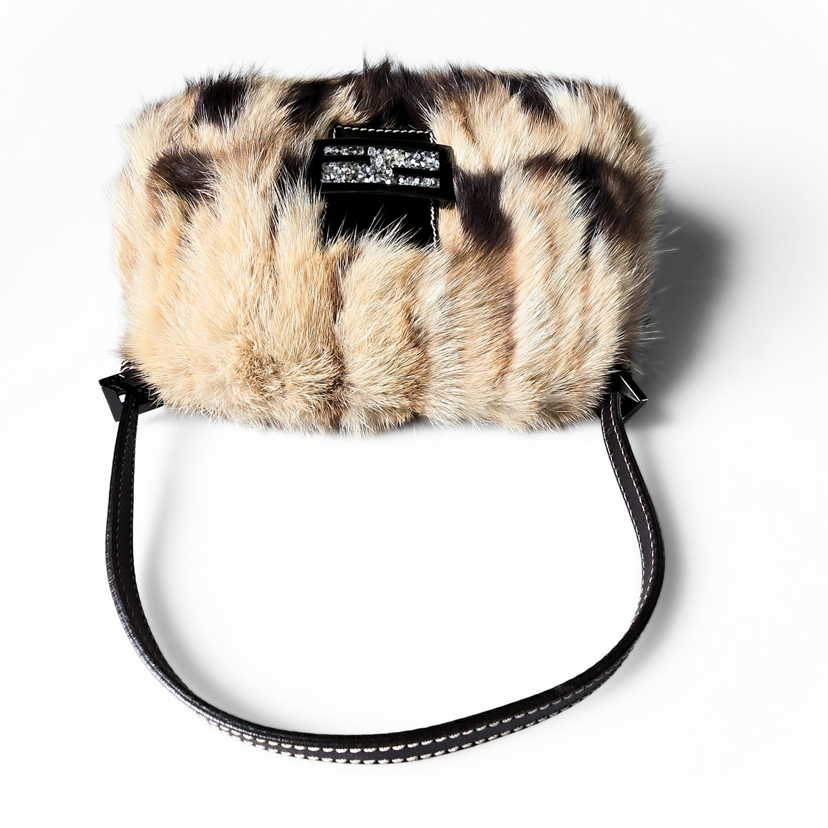 Fendi Mini Mama Baguette Genuine Mink Fur Crystal Detail