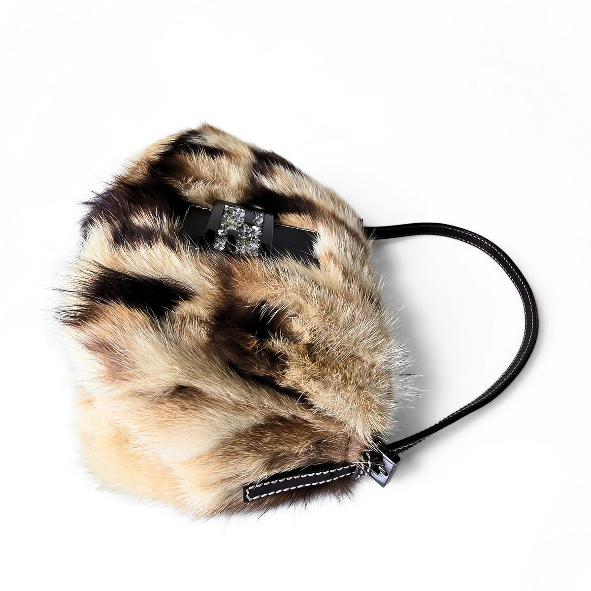 Fendi Mini Mama Baguette Genuine Mink Fur Crystal Detail
