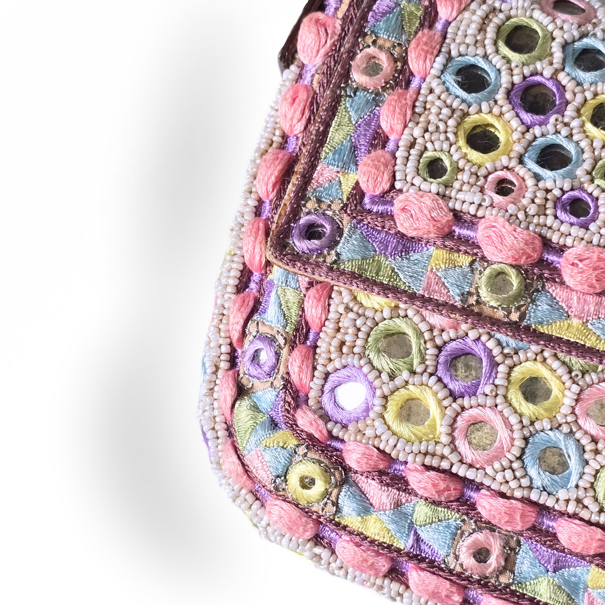 Fendi Baguette Pastels Mirror Embroidered Beaded Lizard Leather Trim