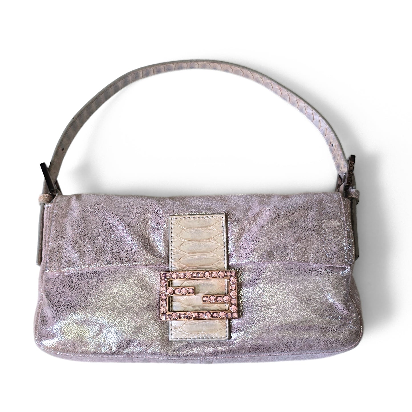 Fendi Baguette Lavender Silver Shimmer Lilac Rhinestone Buckle