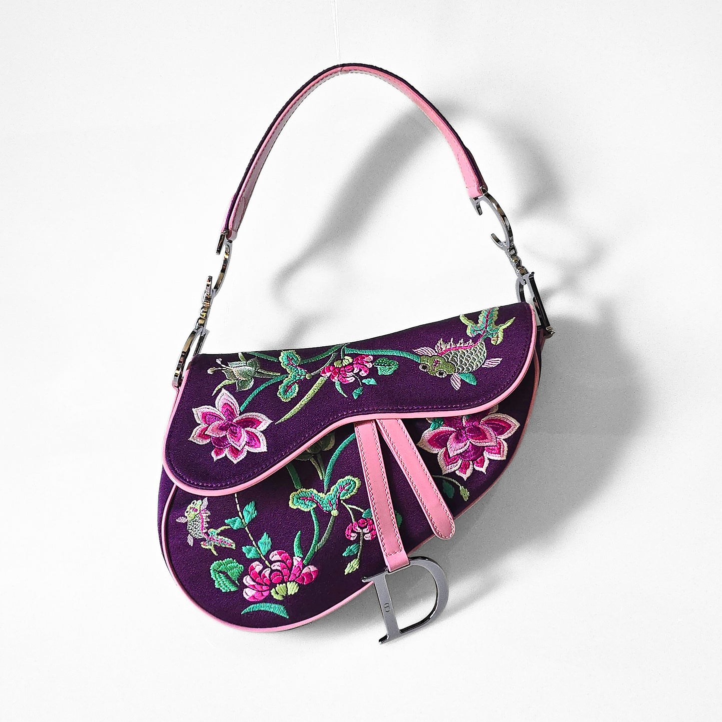 Dior Limited Edition Koi Fish Saddle Bag Purple Satin