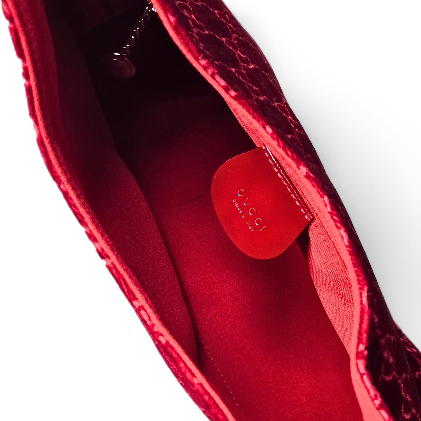 Gucci by Tom Ford 1997 Red Velvet GG Monogram Chrome Handle ASO "The Nanny"