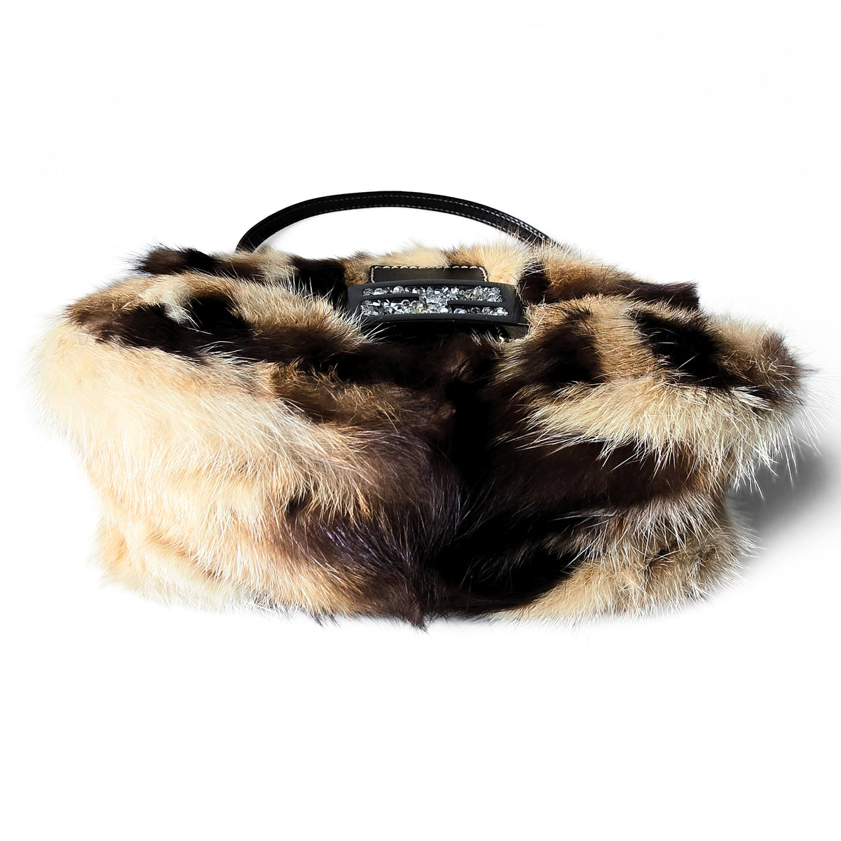 Fendi Mini Mama Baguette Genuine Mink Fur Crystal Detail