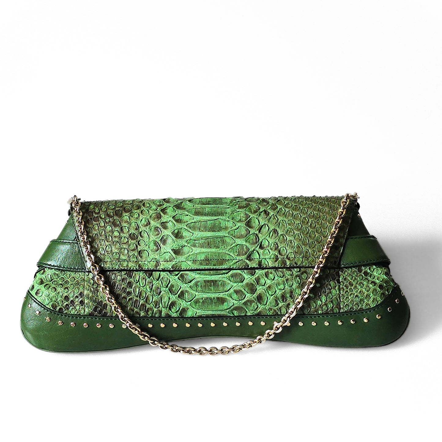 Gucci by Tom Ford Horsebit Clutch Bag XL Green Python Leather