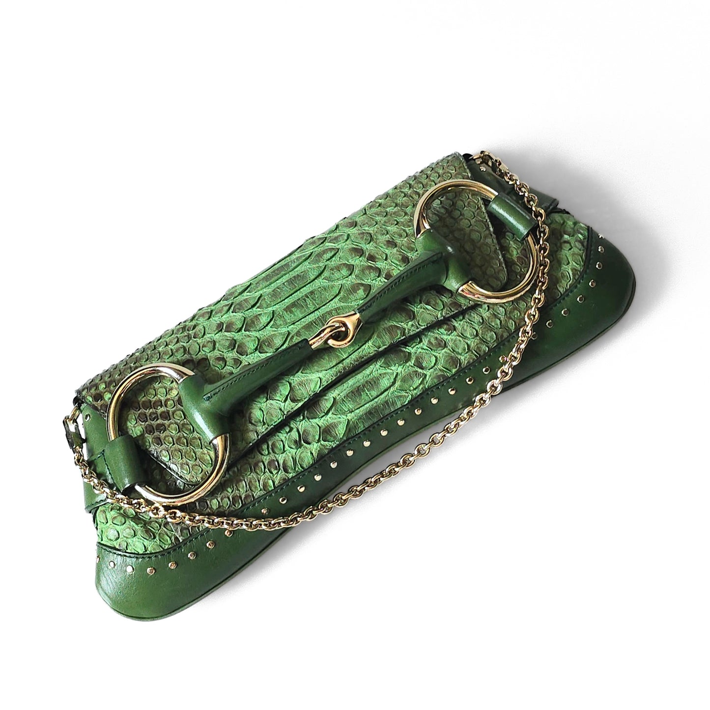 Gucci by Tom Ford Horsebit Clutch Bag XL Green Python Leather
