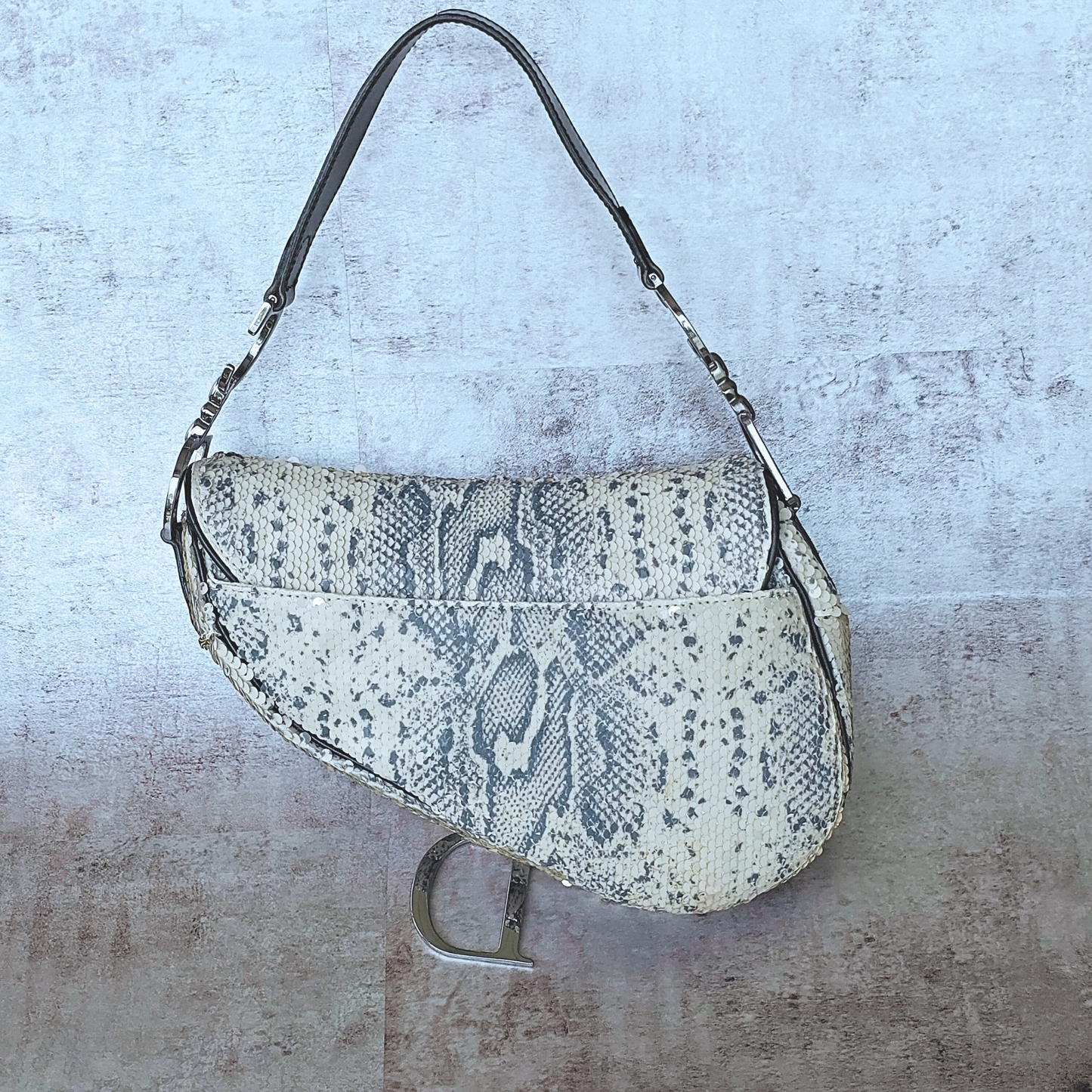 Dior Snakeskin Pattern Sequin Saddle Bag