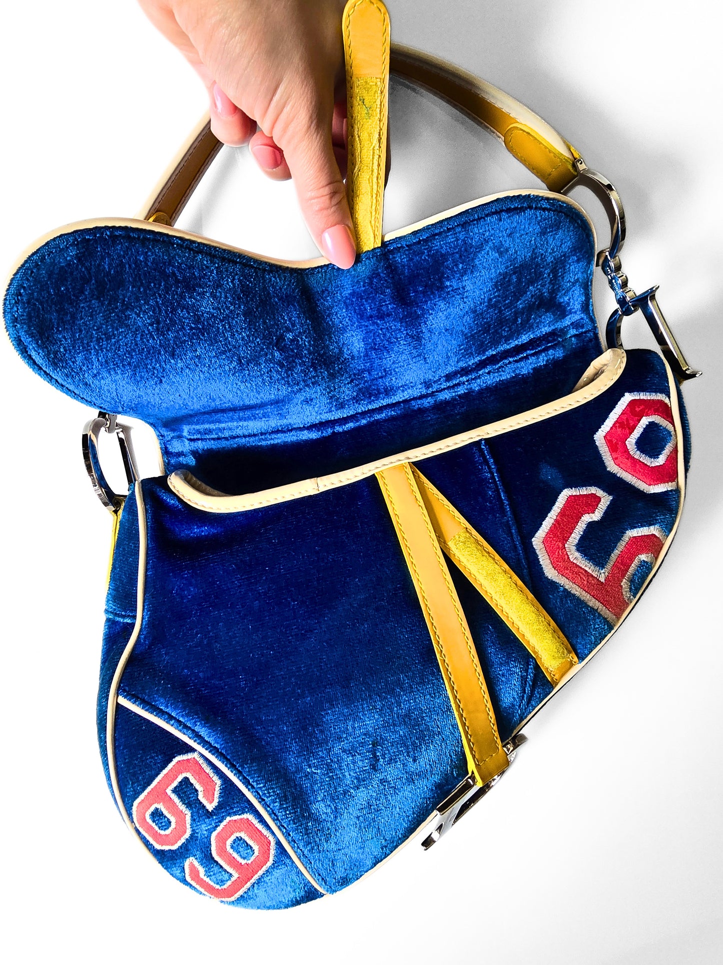 Dior Limited Edition 2003 Adiorable 69 Blue Velvet Saddle Bag