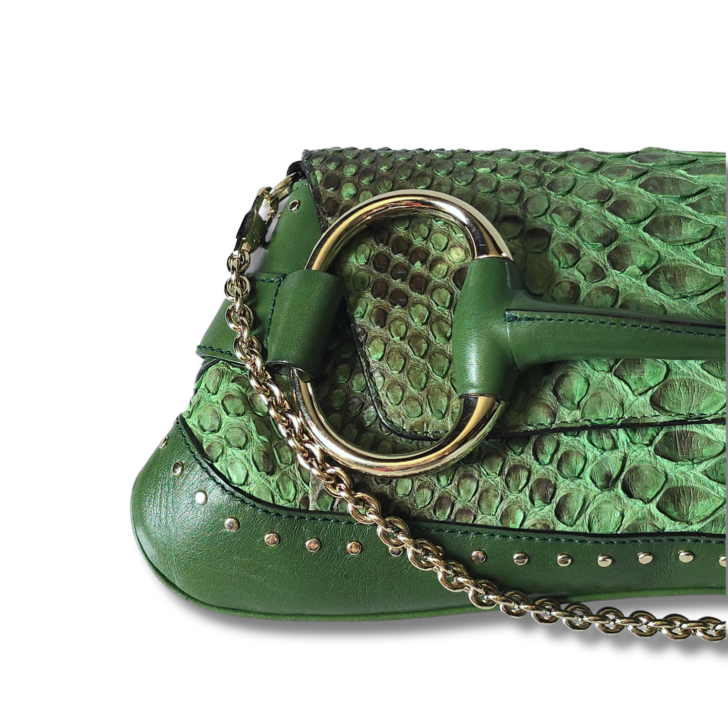 Gucci by Tom Ford Horsebit Clutch Bag XL Green Python Leather