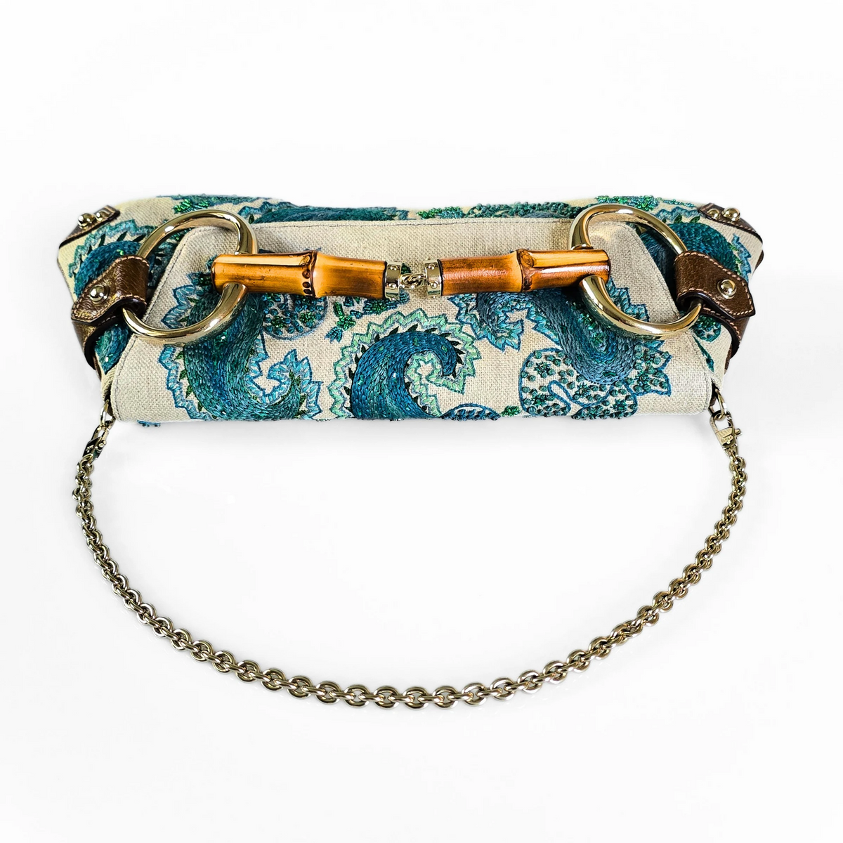 Gucci by Tom Ford XL Horsebit Beaded Embroidered Bamboo HW