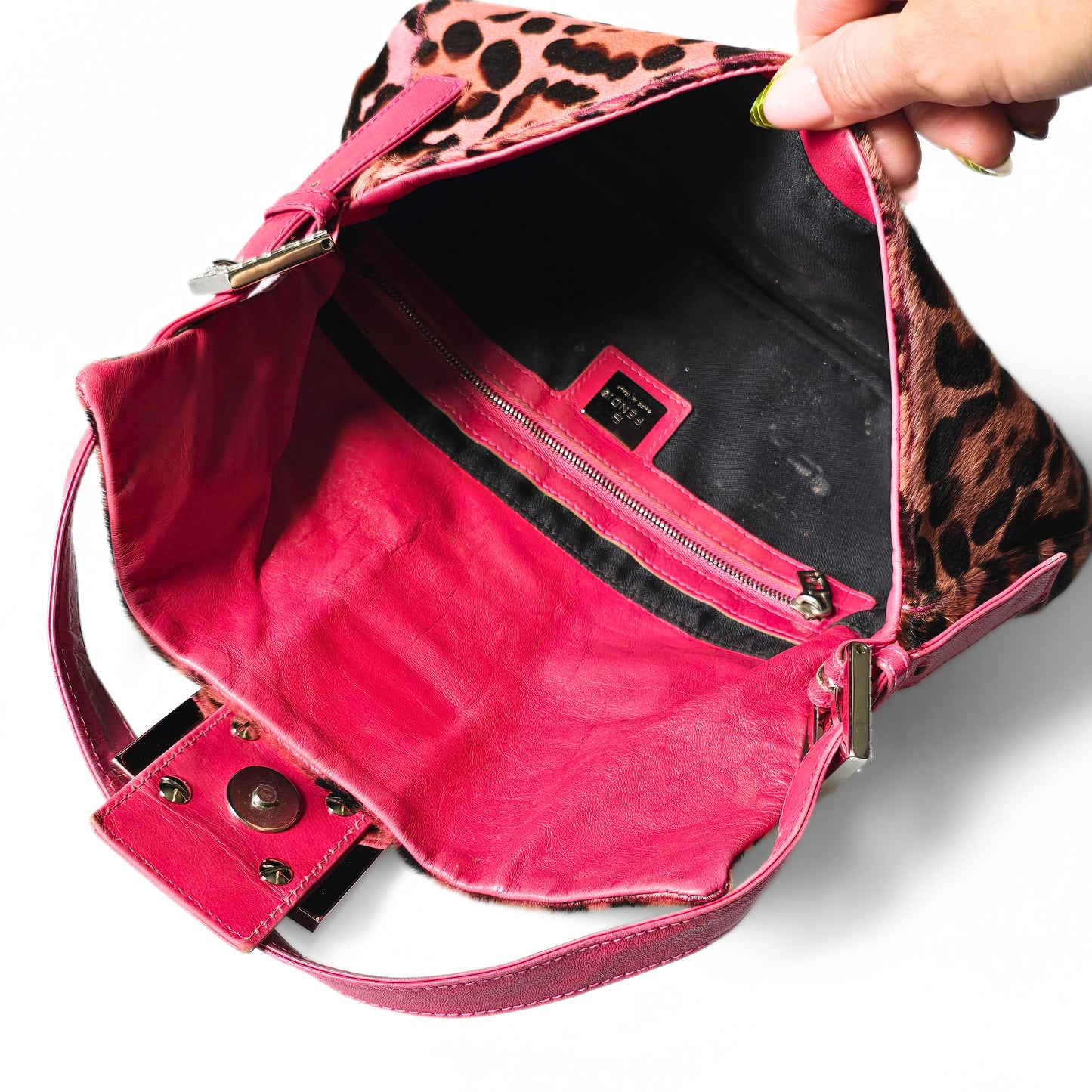 Fendi Baguette Hot Pink Leopard Pony Hair Crystal Buckles