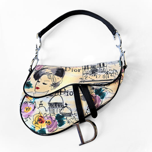 Dior Limited Edition 1950s Paris Sketch Saddle Bag