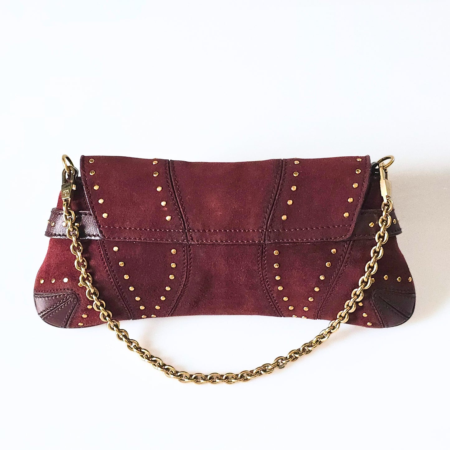 Gucci Horsebit Clutch Tom Ford Era Burgundy Suede Studded