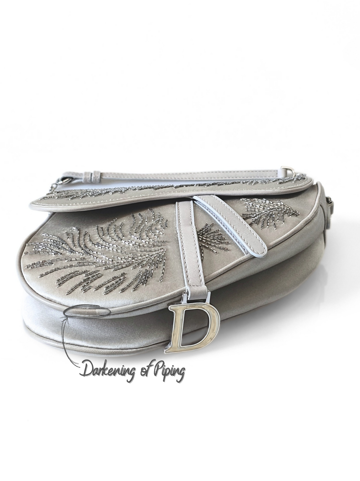 Dior Saddle Bag Limited Edition Beaded Silver Silk