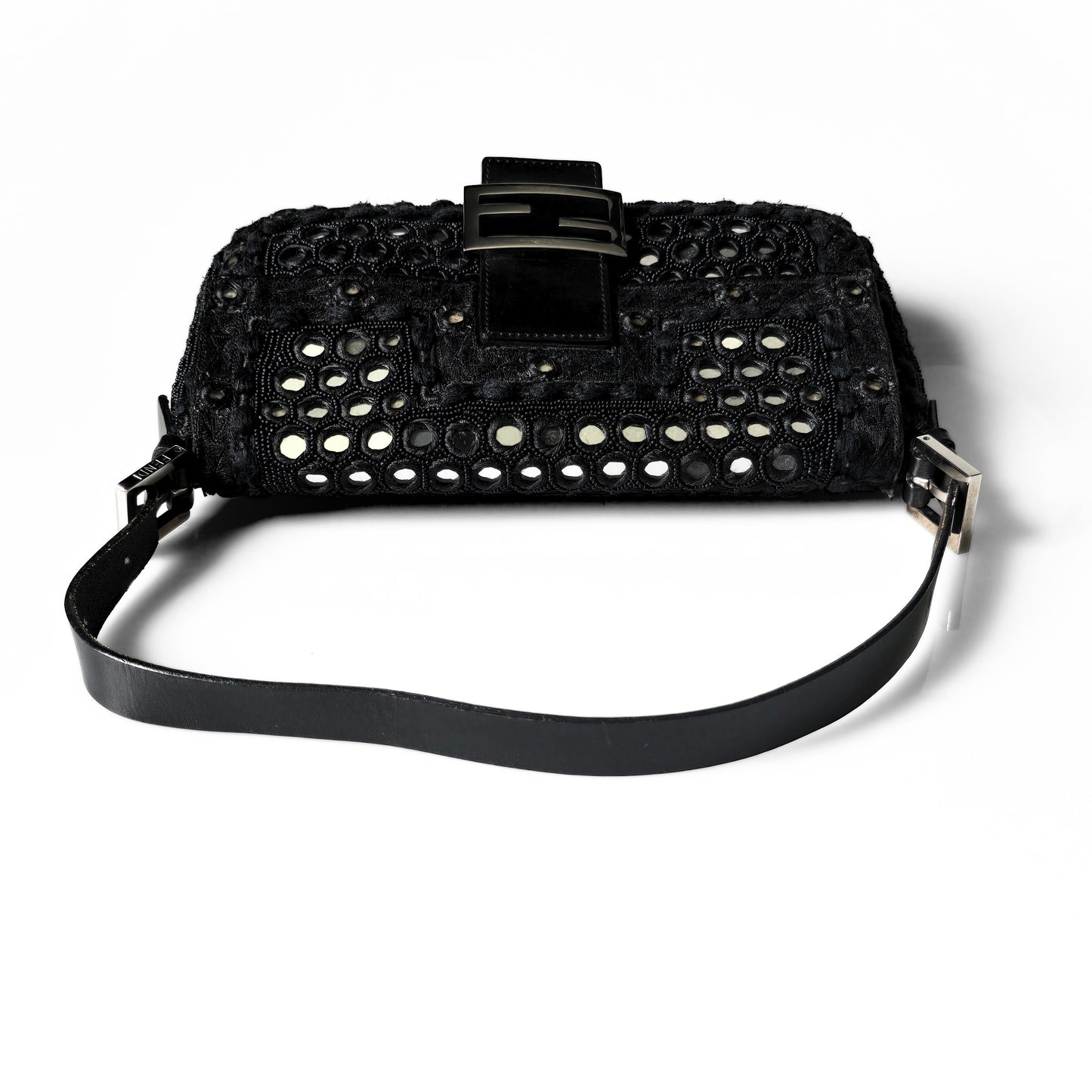Fendi Baguette Mirror Beaded Embroidery Black