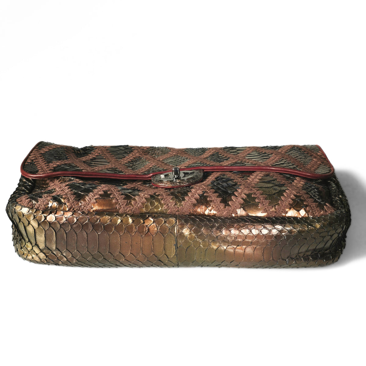 Chanel Single Flap Soft Crochet Bronze Metallic Python