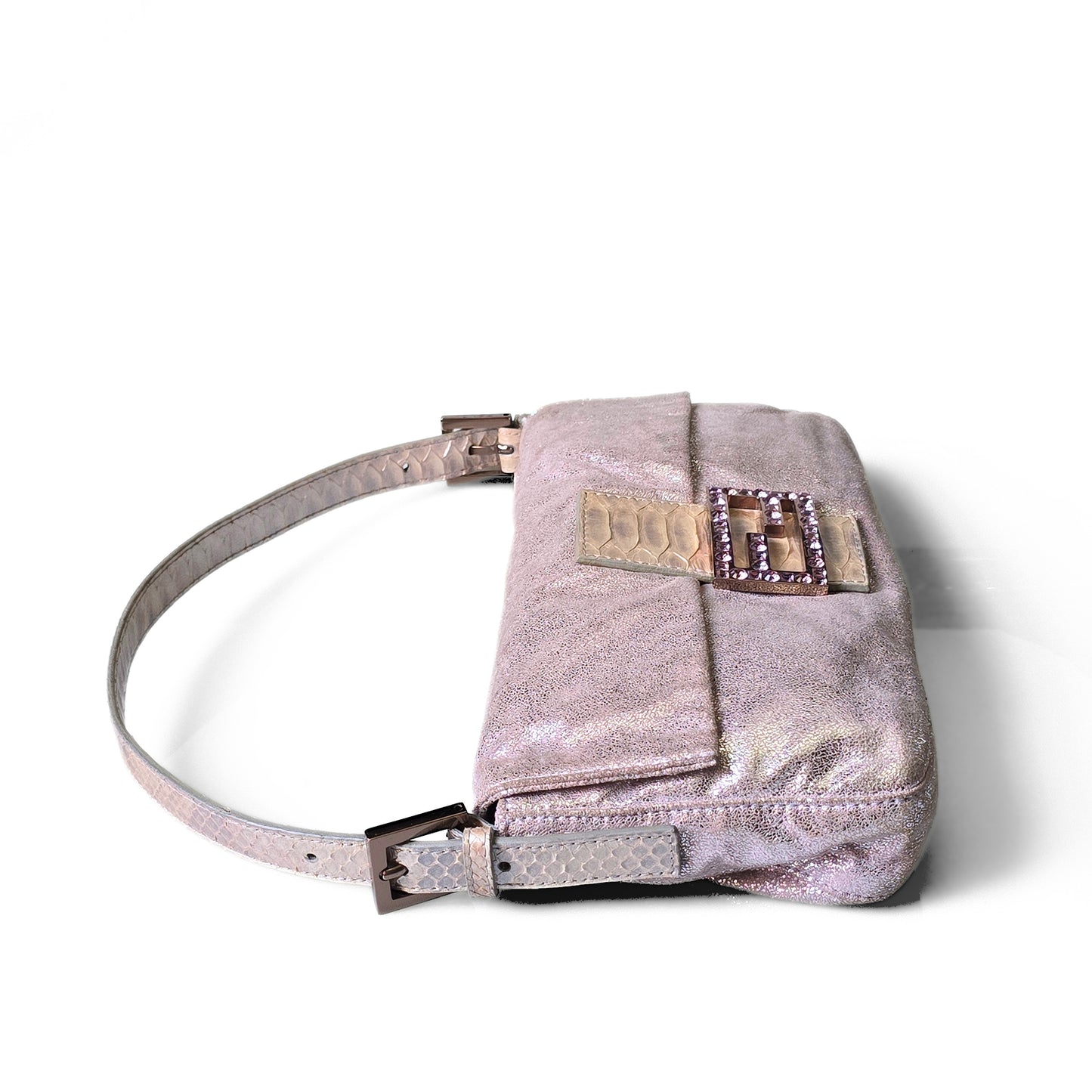 Fendi Baguette Lavender Silver Shimmer Lilac Rhinestone Buckle