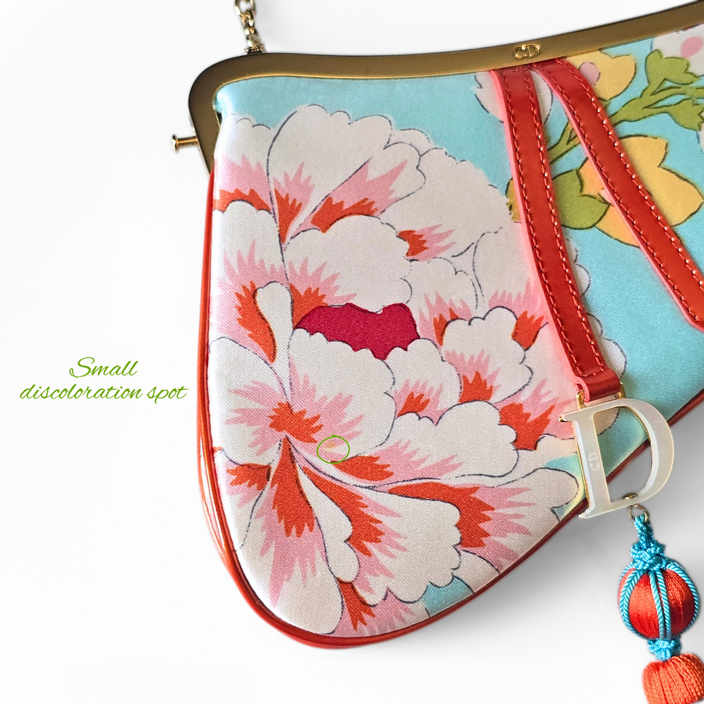 Dior Limited Edition 2003 Runway Floral Print Silk Mini Frame Saddle Bag Front Tassel Detail