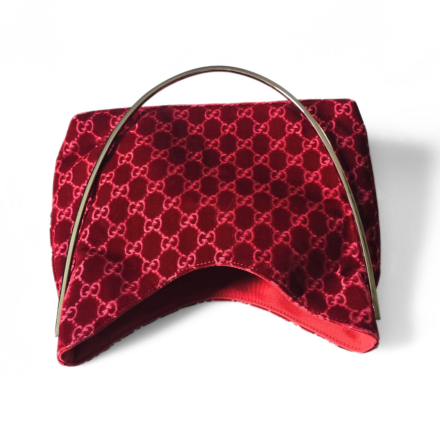 Gucci by Tom Ford 1997 Red Velvet GG Monogram Chrome Handle ASO "The Nanny"