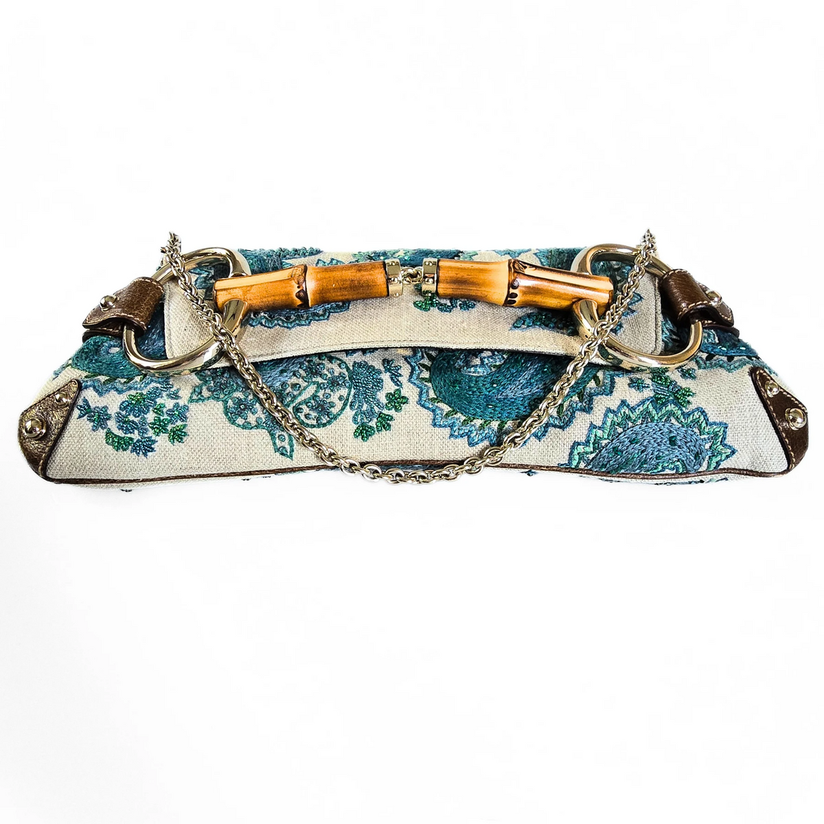 Gucci by Tom Ford XL Horsebit Beaded Embroidered Bamboo HW