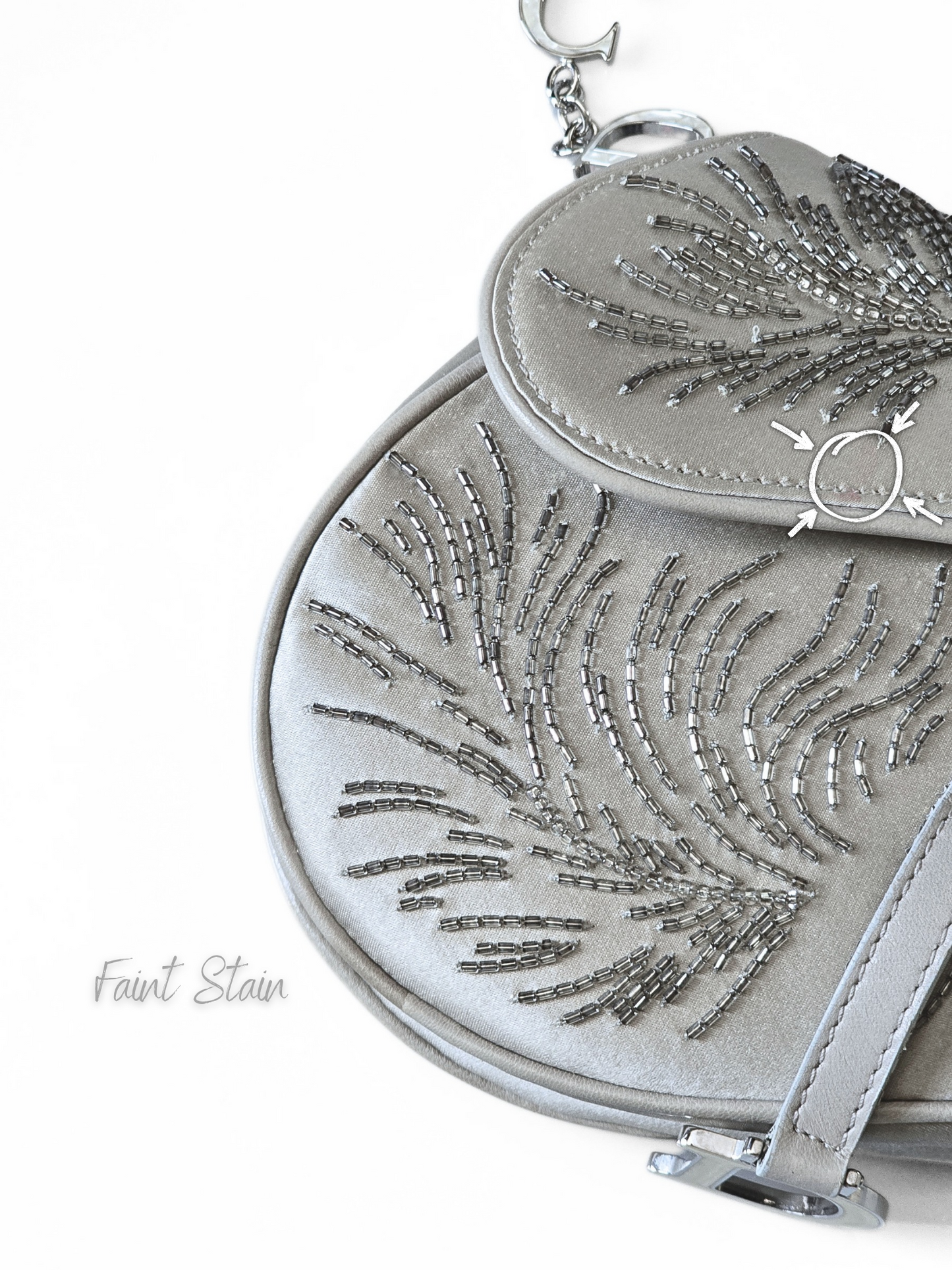Dior Saddle Bag Limited Edition Beaded Silver Silk