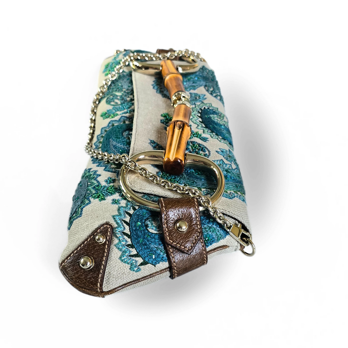 Gucci by Tom Ford XL Horsebit Beaded Embroidered Bamboo HW