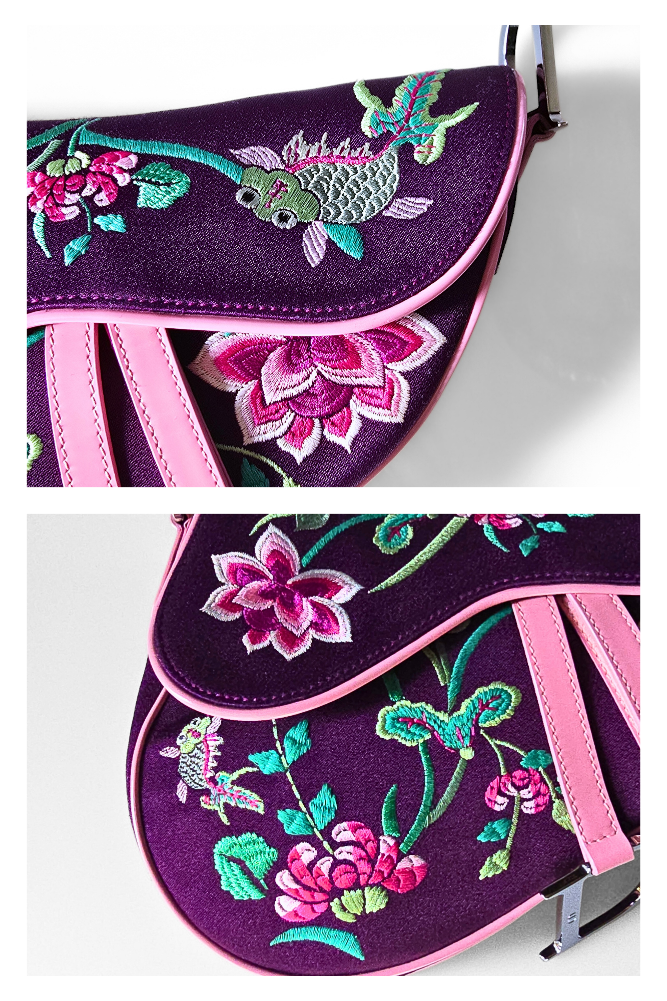 Dior Limited Edition Koi Fish Saddle Bag Purple Satin