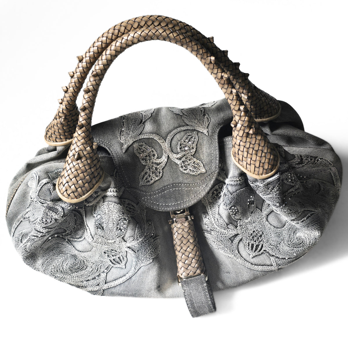 Fendi Limited Edition Denim Spy Bag Embroidered Rhinestone Squirrels