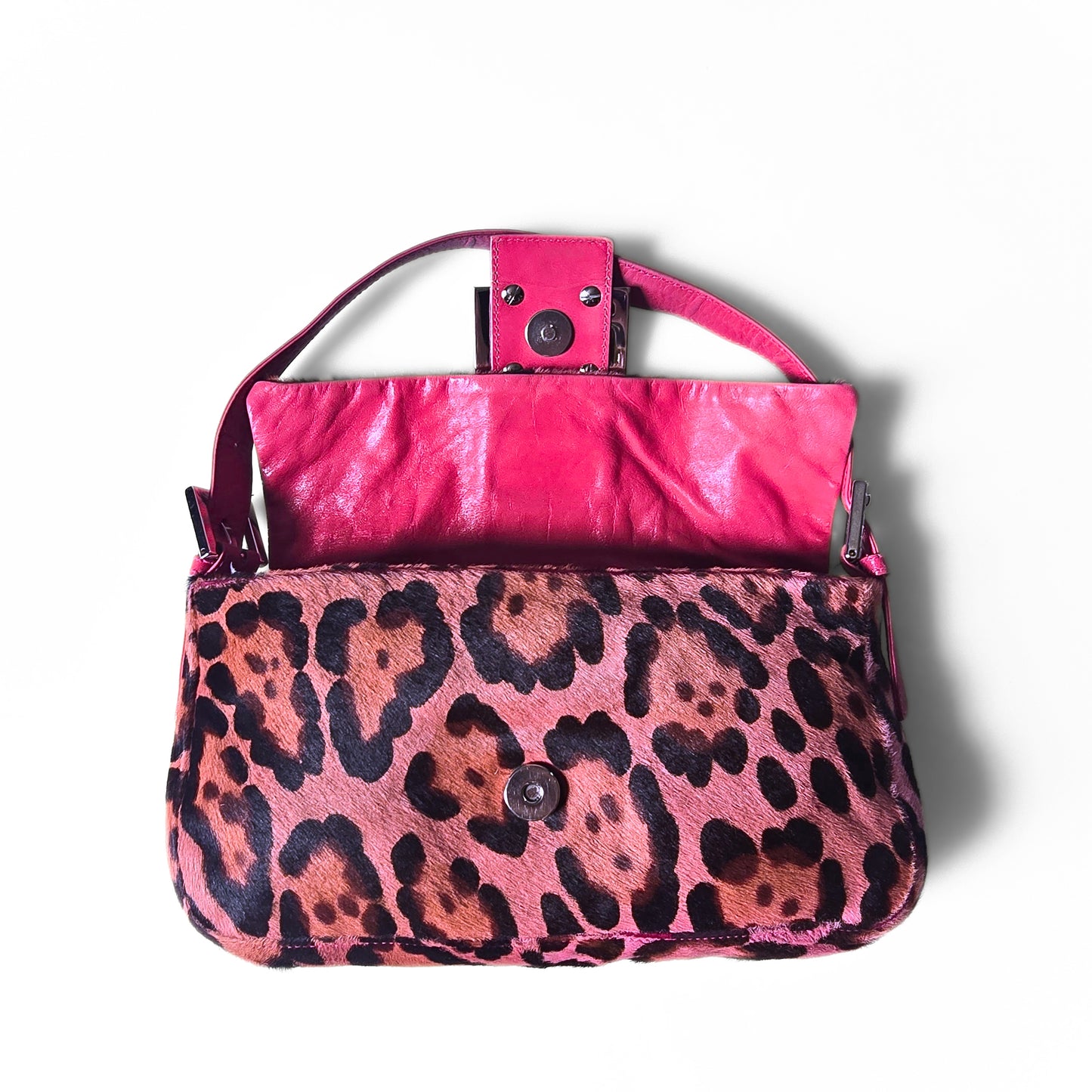 Fendi Baguette Hot Pink Leopard Pony Hair Crystal Buckles