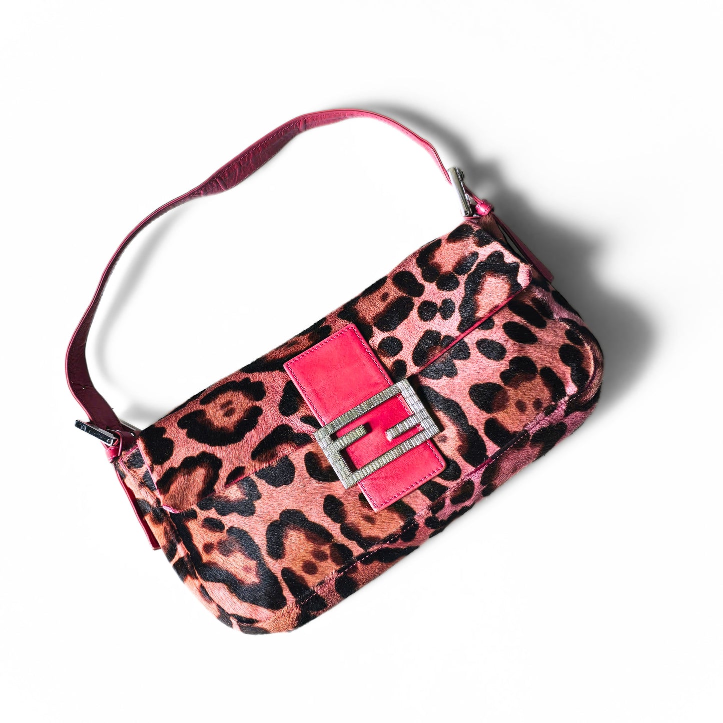 Fendi Baguette Hot Pink Leopard Pony Hair Crystal Buckles