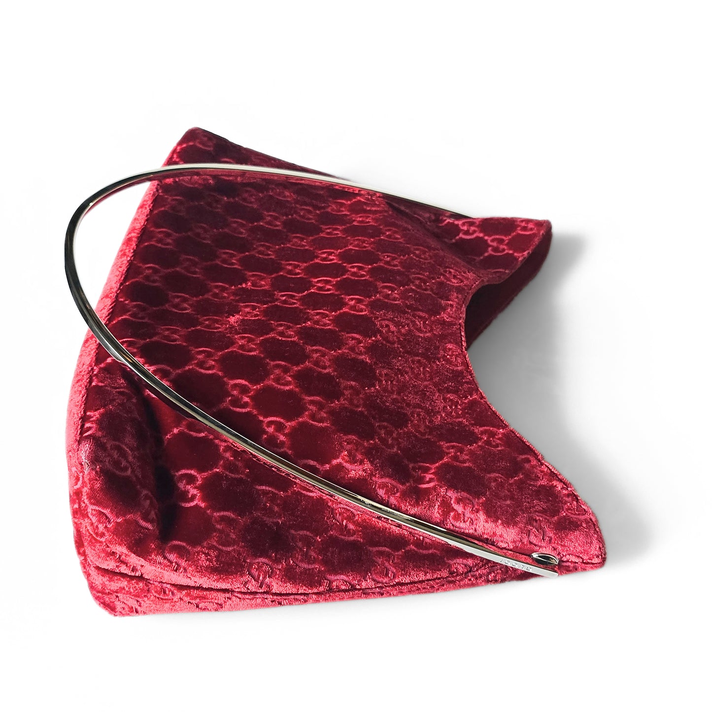 Gucci by Tom Ford 1997 Red Velvet GG Monogram Chrome Handle ASO "The Nanny"