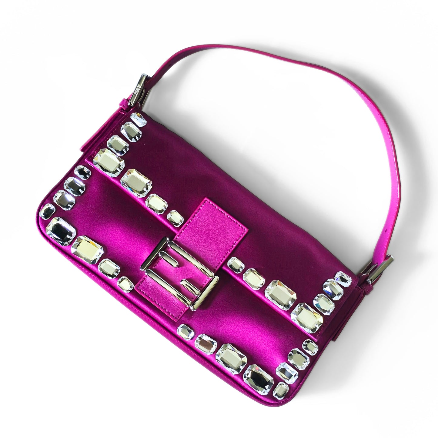Fendi Baguette Fuchsia Silk Diamond Crystals