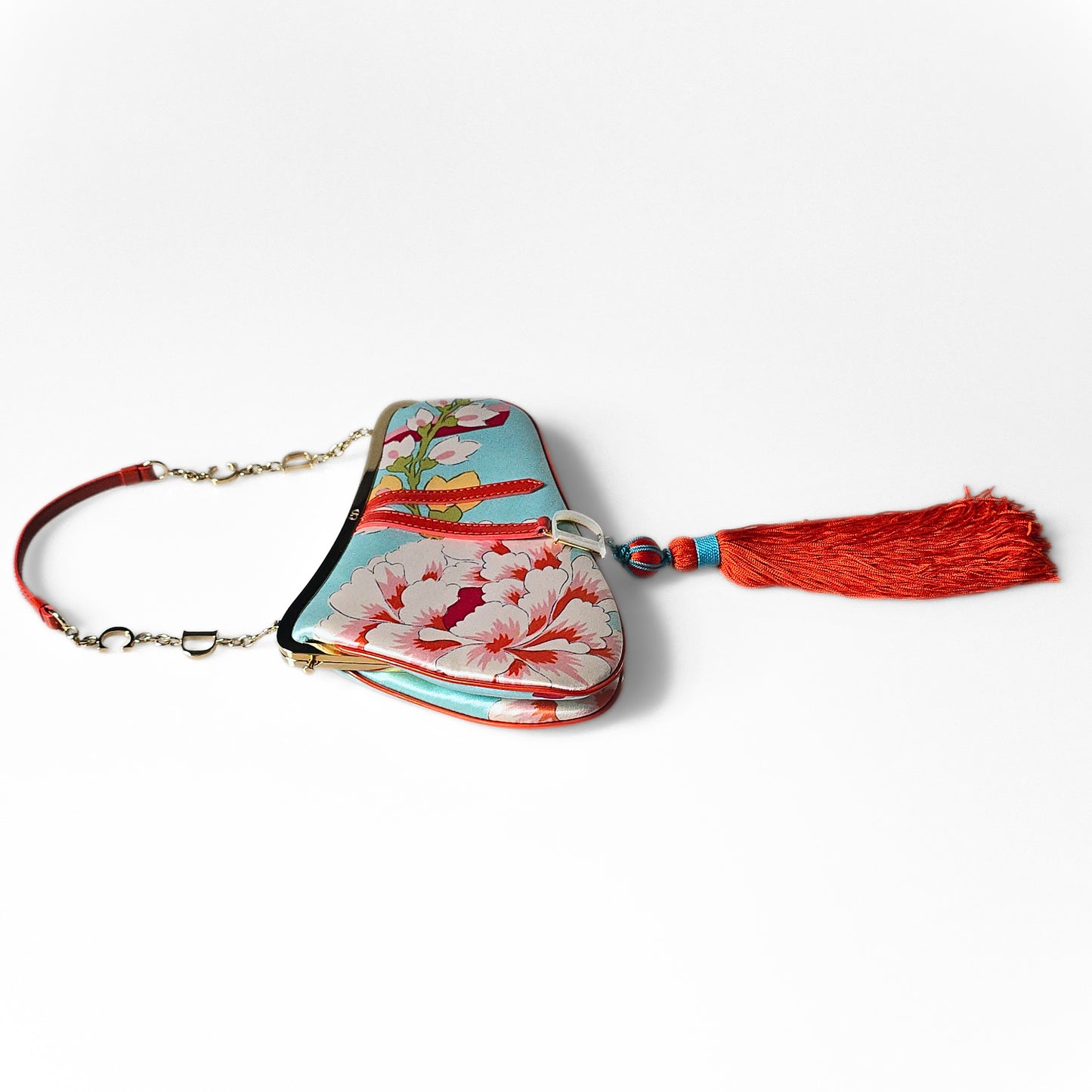 Dior Limited Edition 2003 Runway Floral Print Silk Mini Frame Saddle Bag Front Tassel Detail
