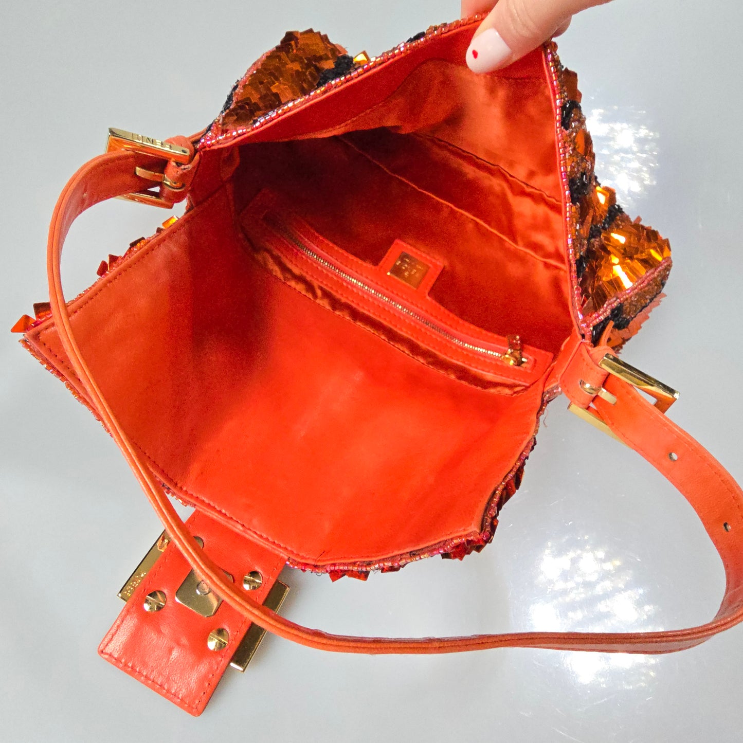 Fendi Baguette Sequin Beaded Tiger Stripes