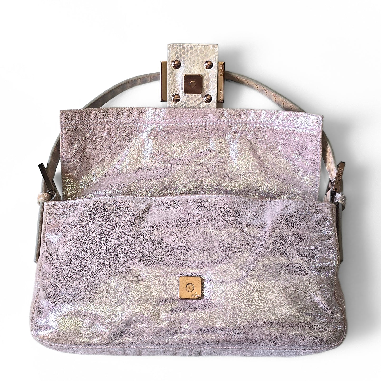 Fendi Baguette Lavender Silver Shimmer Lilac Rhinestone Buckle