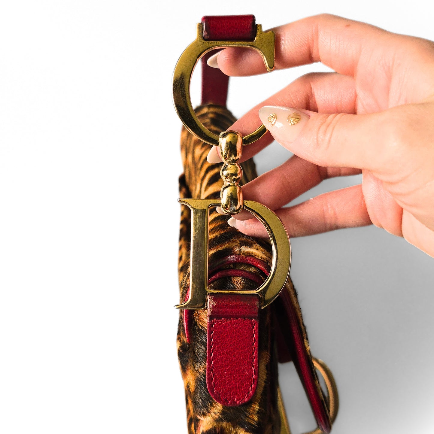 Dior Saddle Bag Leopard Pony-Hair Red Leather Detail