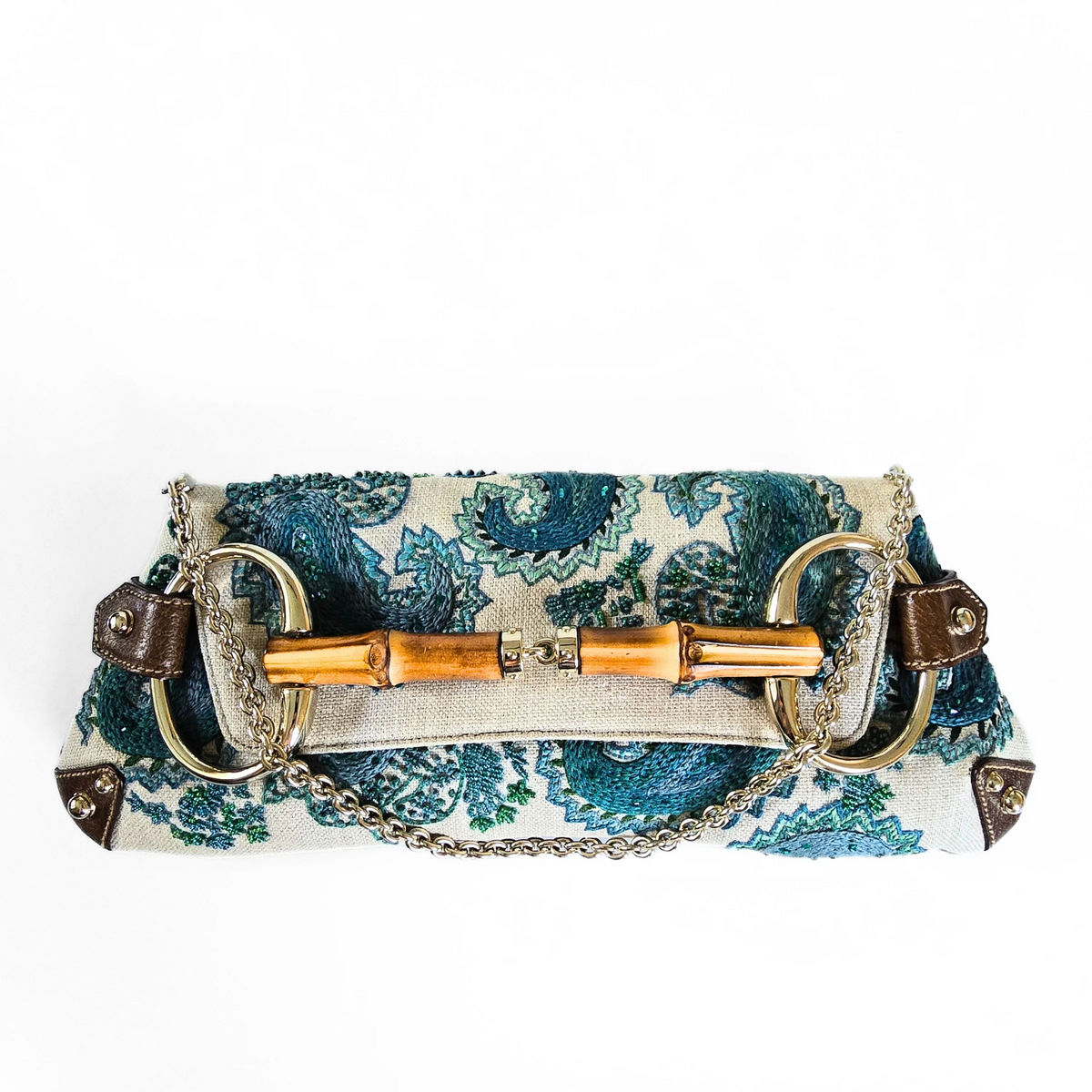 Gucci by Tom Ford XL Horsebit Beaded Embroidered Bamboo HW