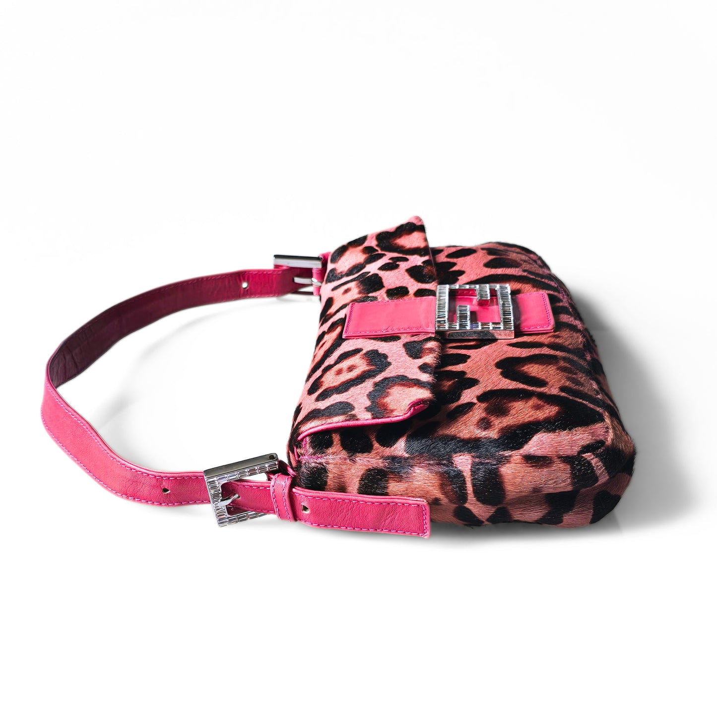 Fendi Baguette Hot Pink Leopard Pony Hair Crystal Buckles
