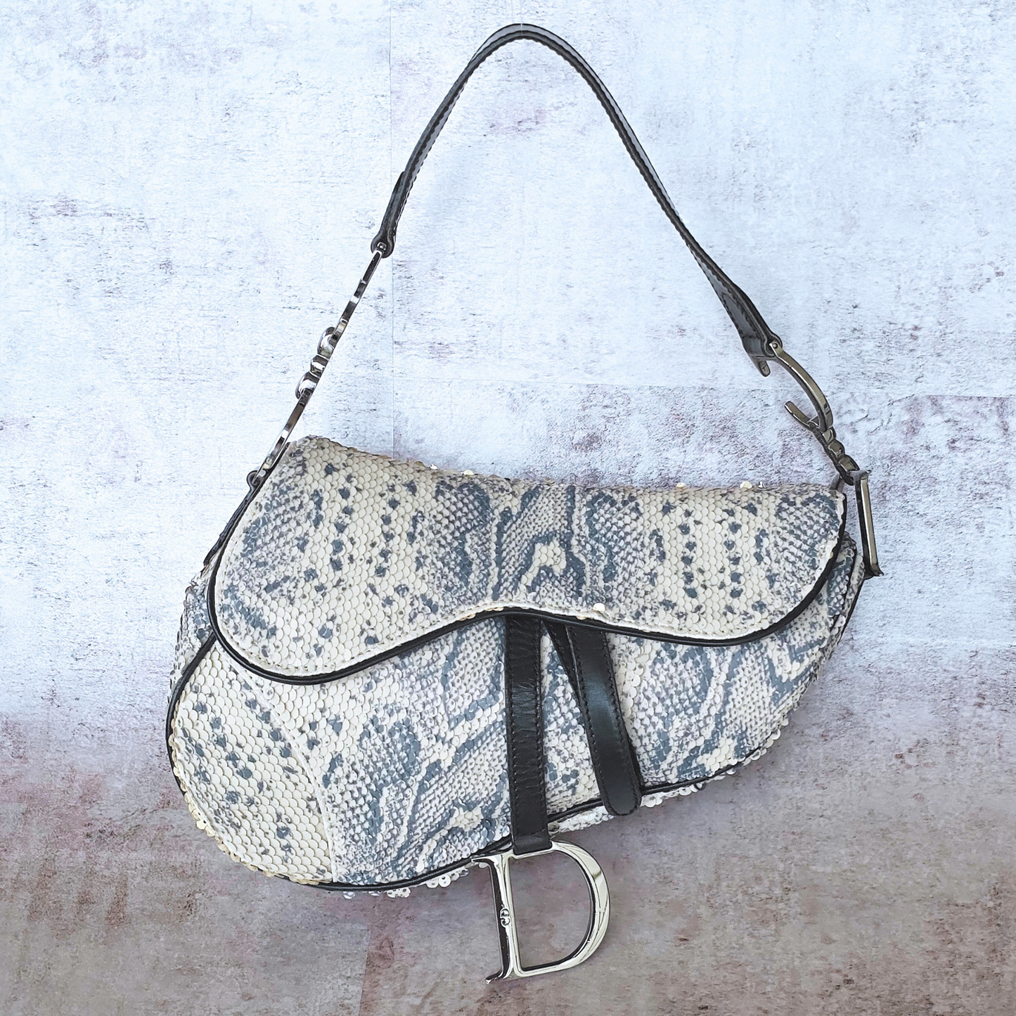 Dior Snakeskin Pattern Sequin Saddle Bag