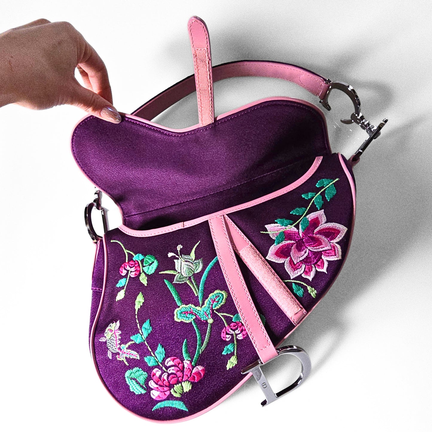 Dior Limited Edition Koi Fish Saddle Bag Purple Satin